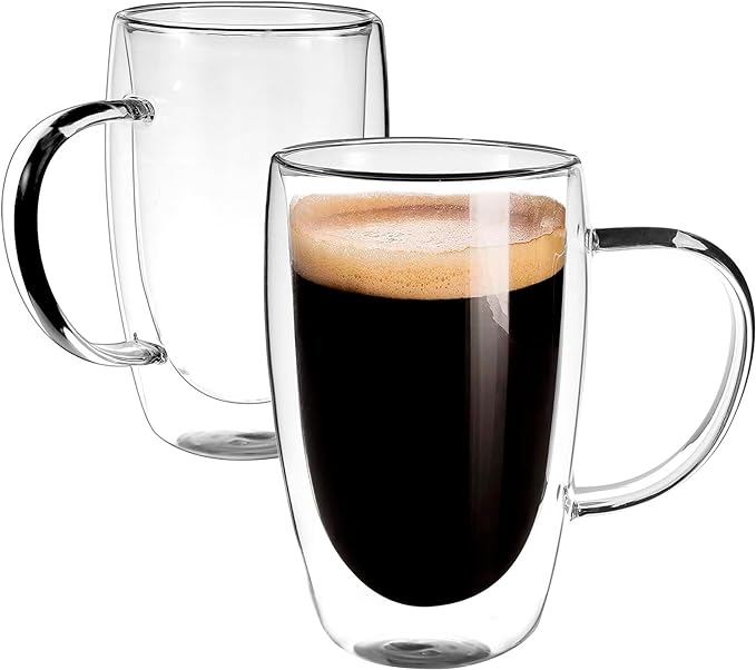Set Clear Glass Double Wall Insulated Round Coffee Mugs