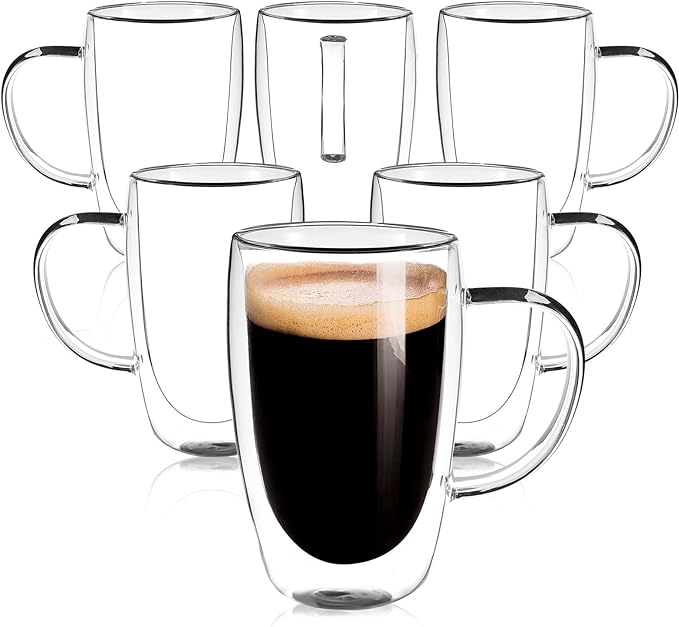 Set Clear Glass Double Wall Insulated Round Coffee Mugs