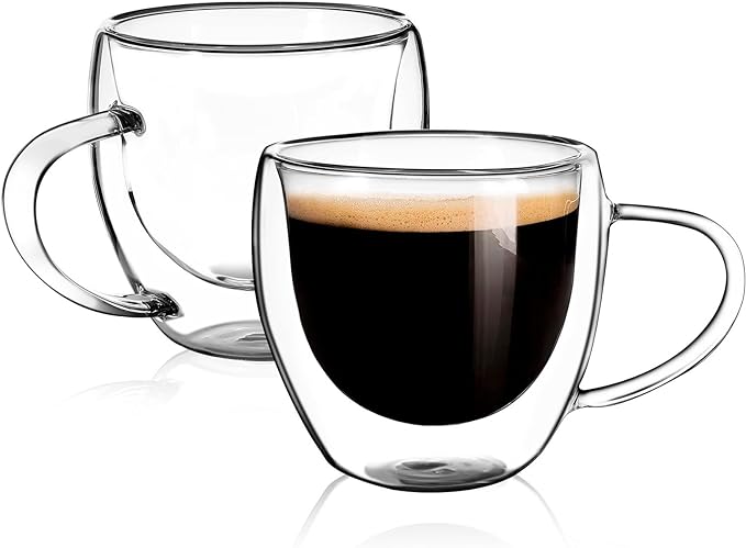 Set Clear Glass Double Wall Insulated Round Coffee Mugs