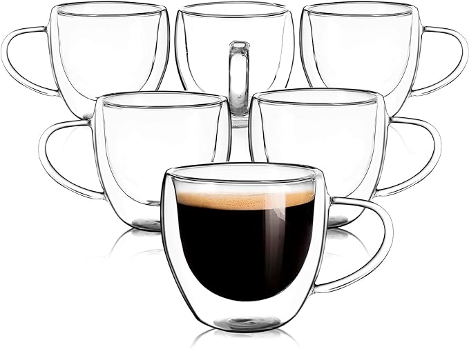 Set Clear Glass Double Wall Insulated Round Coffee Mugs