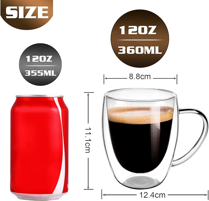 Set Clear Glass Double Wall Insulated Round Coffee Mugs