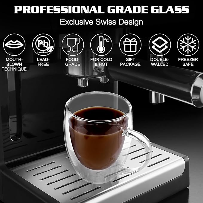 Set Clear Glass Double Wall Insulated Round Coffee Mugs