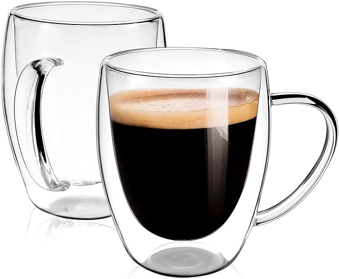 Set Clear Glass Double Wall Insulated Round Coffee Mugs