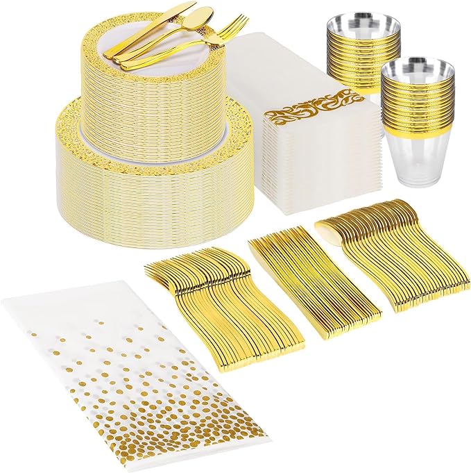352 Piece Golden Dinnerware Set 50 Guests