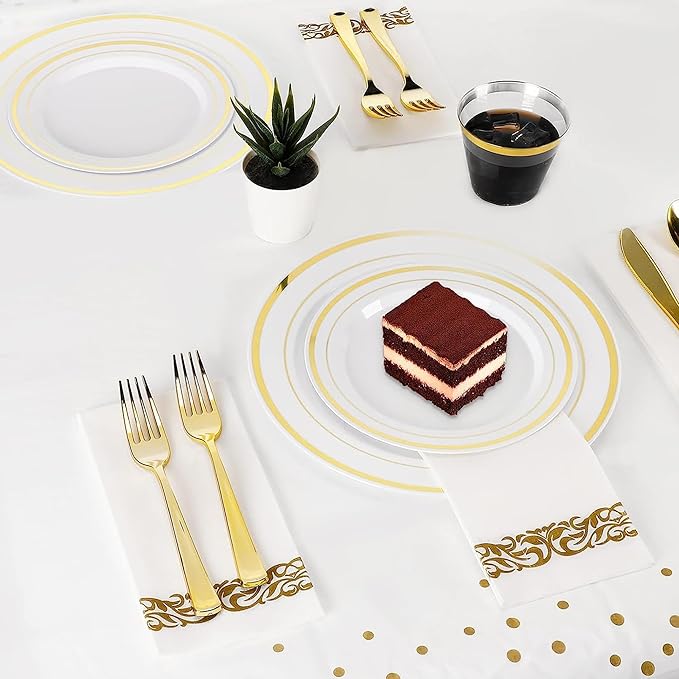 352 Piece Golden Dinnerware Set 50 Guests