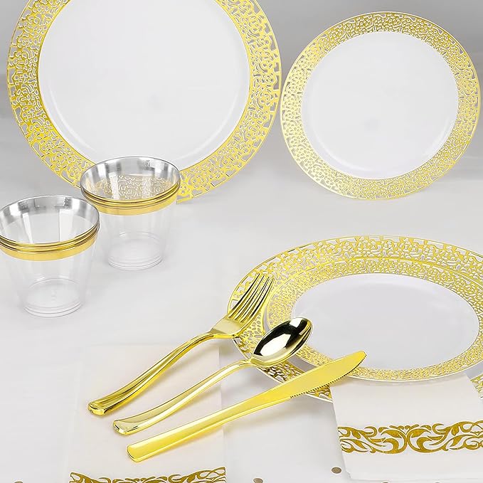 352 Piece Golden Dinnerware Set 50 Guests