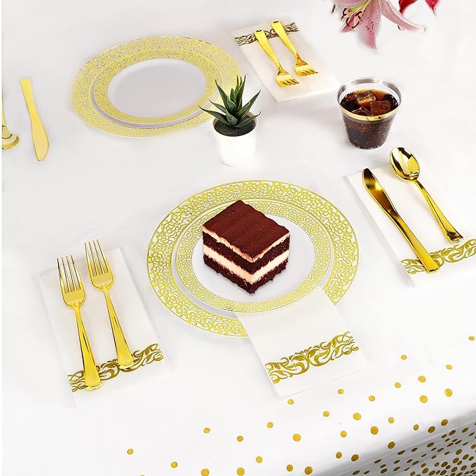 352 Piece Golden Dinnerware Set 50 Guests