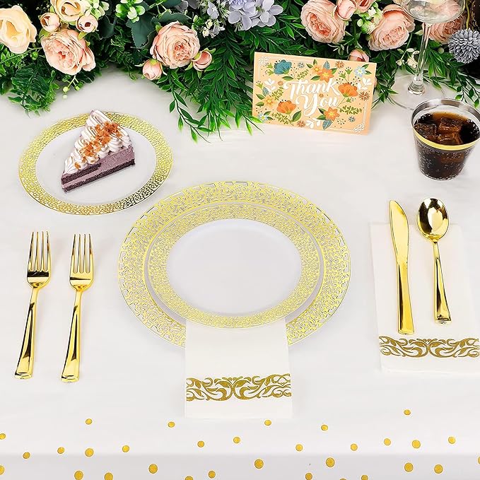 352 Piece Golden Dinnerware Set 50 Guests