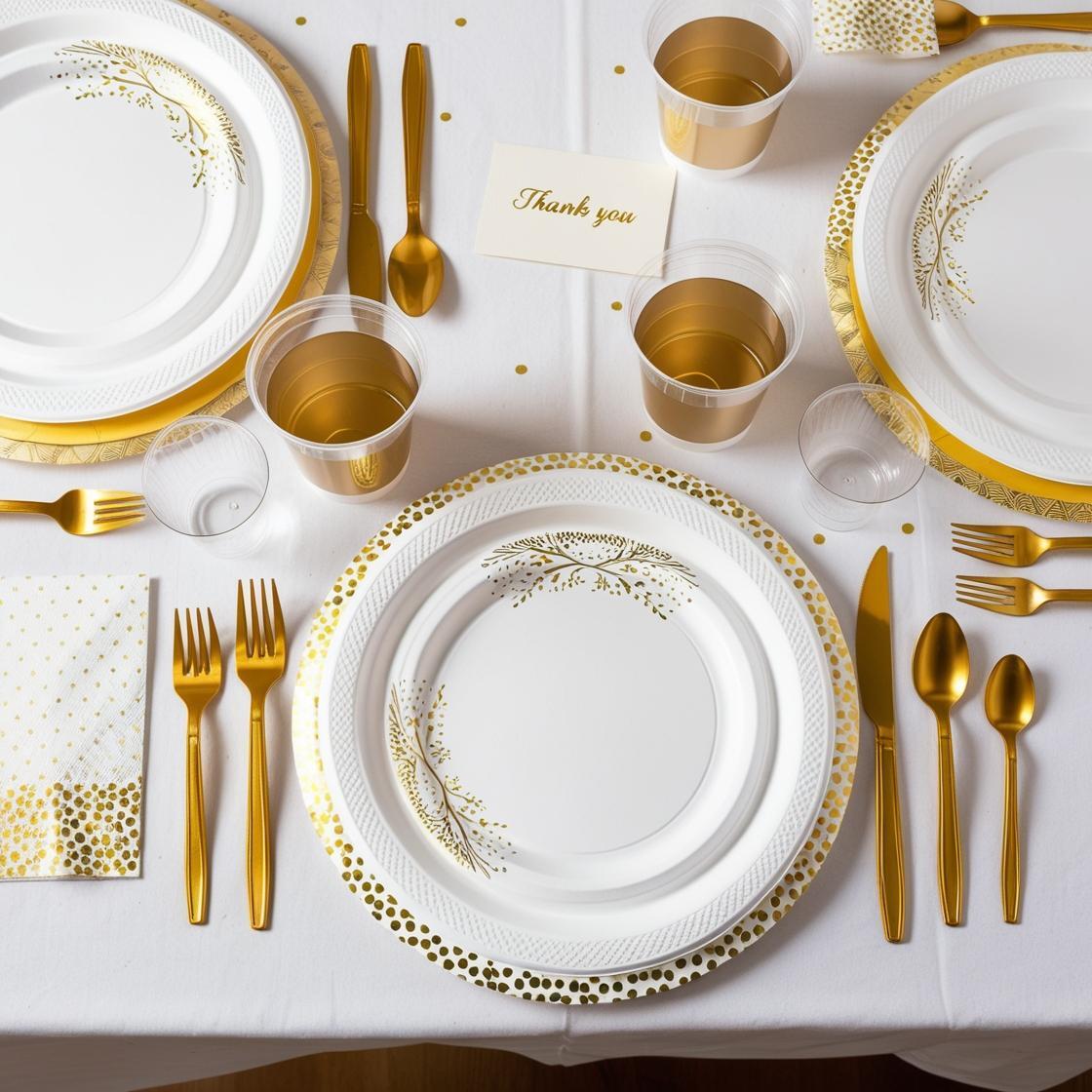 352 Piece Golden Dinnerware Set 50 Guests